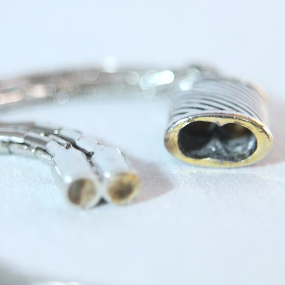 Double Stranded Choker Necklace Silver Tone Cylindrical Links Barrel Clasp - Picture 6 of 9